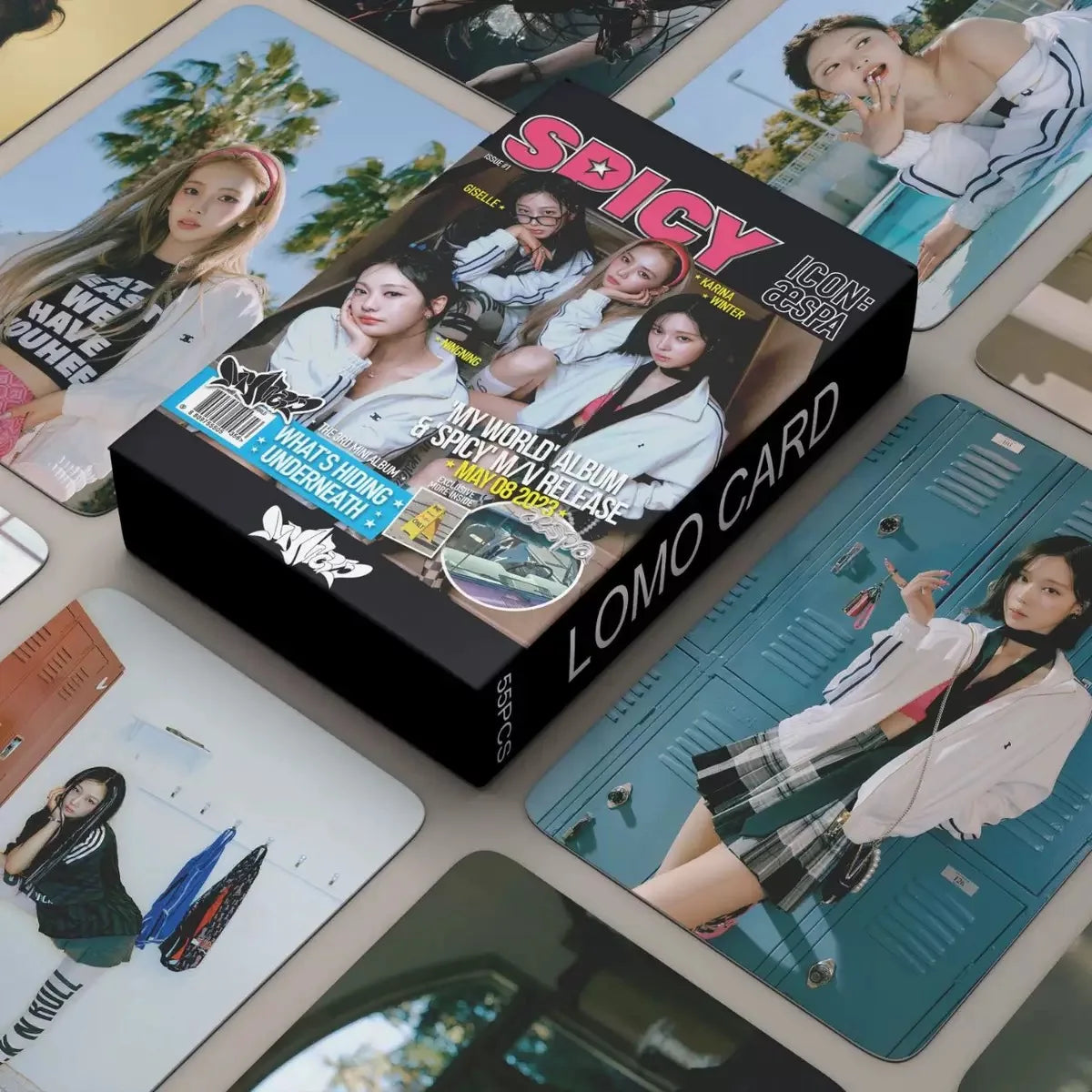 55PCS Kpop Hot Girls Idol Album "Rich Man" "SPICY" HD Small Cards KARINA NINGNING GISELLE WINTER High Quality Lomo Cards